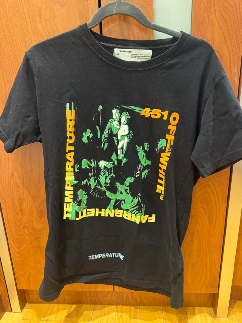 Off-White Black Tee with Yellow & Green Graphic